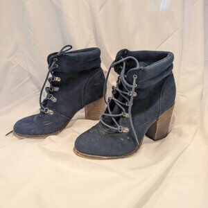 SM New York Blue Suede Boots, size 9, high heeled, lace up